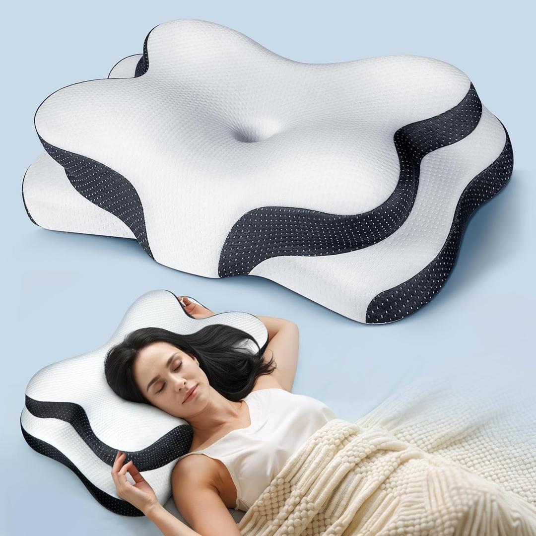 Osteo Sustained Cervical Health Neck Pillow, Contour Zoned Design Ergonomic Pillow for Pain Relief, No-Temperature Affected Memory Foam Pillows, Cooling Pillow Support Side, Back, Stomach Sleeper (Dark Gray)