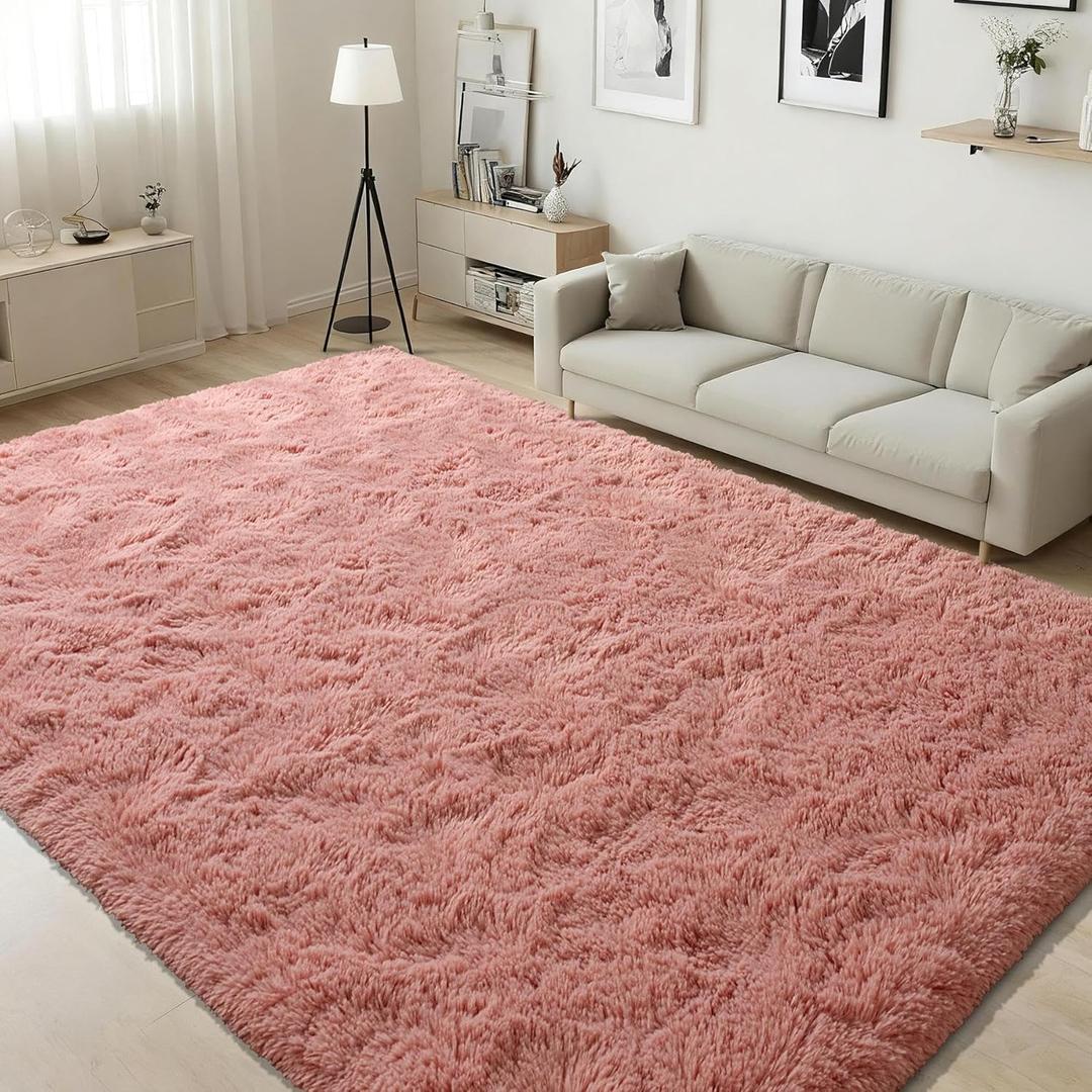 ISEAU Fluffy Rug Carpets Soft Shaggy Area Rugs Indoor Floor Mats for Kids Room Fuzzy Carpet Comfy Cute Nursery Mat Bedside for Boys Girls Bedroom Living Room Home Decor, 6ft x 9ft,Blush