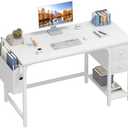 Lufeiya White Computer Desk with Drawers - 47 Inch PC Desk for Small Space Bedroom Home Office, Modern Simple Study Writing Table Desks with Storage Shelf, White