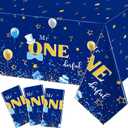 Tiamon 3 Pieces Boy 1st Birthday Party Tablecloth 54 x 108 Inch Plastic Rectangular Table Cover First Birthday Tablecloth Decorations for Boy Baby Shower Party Supplies(Royal Blue)