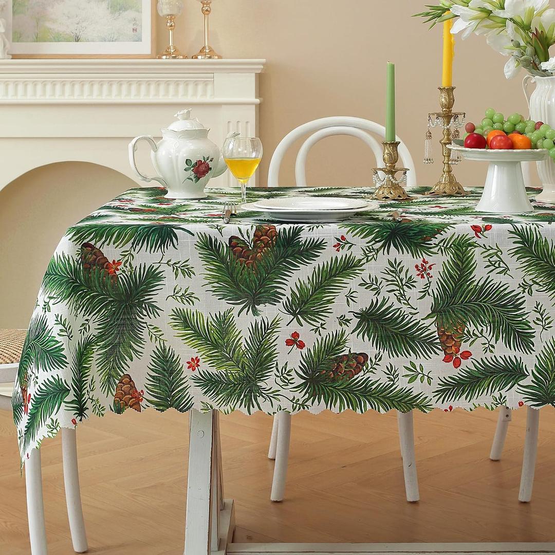 Rectangle Waterproof Tablecloth Linen Textured Table Cloth,Stain and Wrinkle Resistant Washable Fabric Table Cover for Dining, Party, Camping and Outdoor, 52 x 70 Inch, Pine Cone