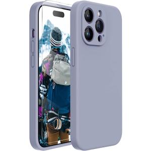 Miracase Designed for iPhone 14 Pro Max Phone Case with Screen Protector,[Upgraded Enhanced Camera Protection],Shockproof Liquid Silicone Case with Microfiber Lining,6.7 inch, Lavender Gray