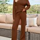 LILLUSORY Women's 2 Piece Outfits Turtleneck Sweaters Lounge Set and Wide Leg Pants Cozy Knit Sweatsuit Sets, L