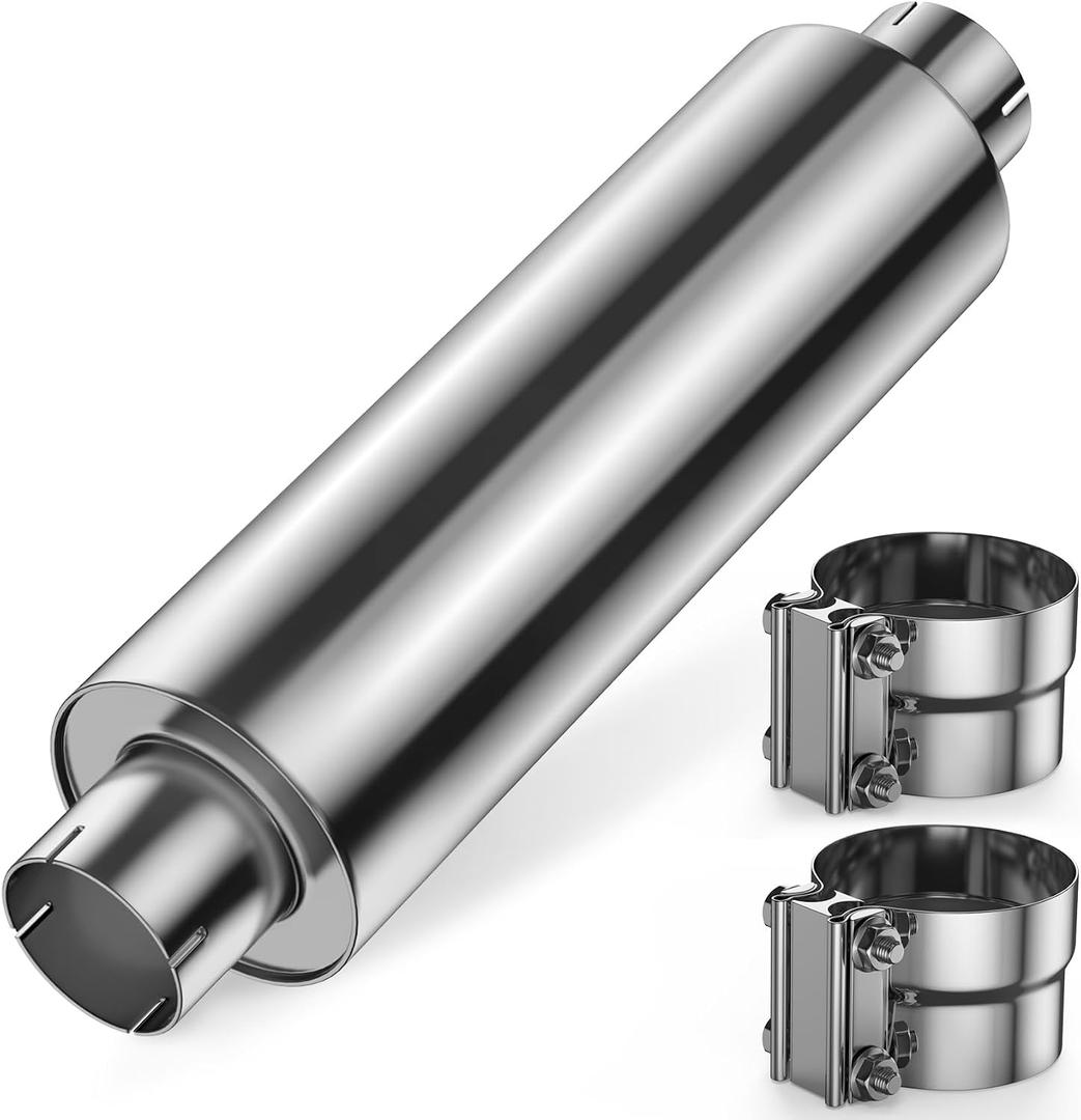 JY Performance 5 inch Muffler Diesel, Muffler 8" x 24" Body 30" Whole Length Straight Through Stainless Steel Welded On Resonator Muffler with Clamp