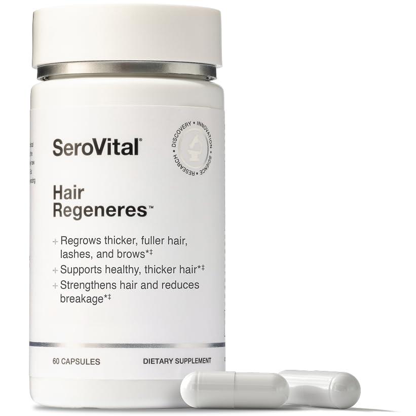 Serovital Hair Regeneres - Enhanced Hair Growth Vitamins for Women, Decrease Hair Loss and Shedding, Strengthen and Thicken Hair, Reduce Greying and Breakage, Regrow Hair, Hair Vitamins - 60 Count, Exp Date: 08/2024 
