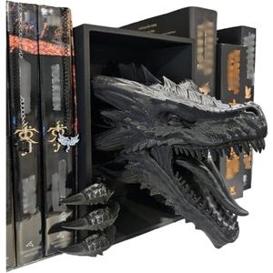 Dragons Awakening Book End Fantasy Book Nook Insert for Dragon Readers Unique Home Decor for Bookshelves & Libraries (Black - 2 Arms)