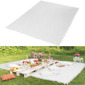 91 x 71 Extra Large Outdoor Picnic Blanket Woven Cotton Yarn Oversize Beach Blanket with Fringe Bohemia Machine Washable Sandproof Portable for Spring Summer Camping Beach(White)