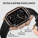 Bandletic Luxury Metal Case with Band Compatible with Apple Watch SE Series 6 5 4 44mm Band, Rugged Military-Grade Protective Bumper Cover with Silicone Strap for iWatch SE 6 5 4 44mm, Rose Gold/Black