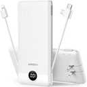 VEGER Portable Charger for iPhone Built in Cables and Wall Plug, 10000mah Slim Fast Charging USB C Power Bank, Travel Essential Battery Pack Compatible with iPhones, iPad, Samsung More Devices(White)