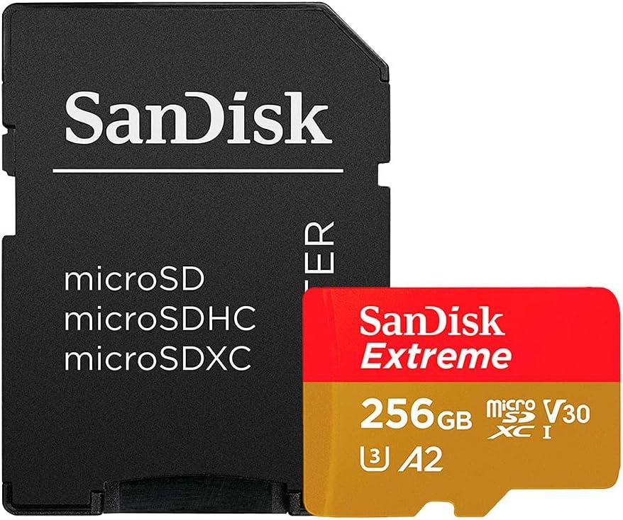 SanDisk 256GB Extreme microSDXC UHS-I Memory Card with Adapter - Up to 160MB/s, C10, U3, V30, 4K, A2, Micro SD - SDSQXA1-256G-GN6MA