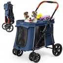 Medium Dog Stroller, Dual Entry One-Touch Folding,Small and Medium Pet Stroller,360 Rotating Front Wheels,70 lbs Weight Capacity for Outdoor Travel and Elderly Dogs - Blue