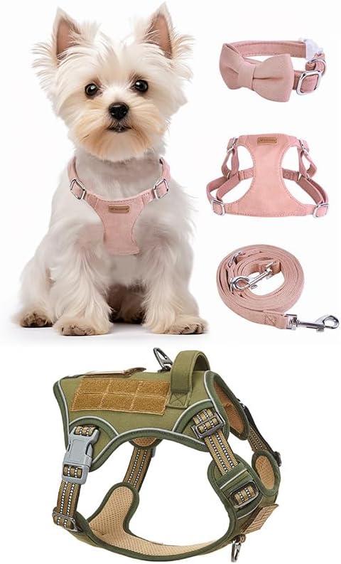 Dog Harness and Leash Set,Adjustable Puppy Harness with Multifunction Pink Dog Leash and Dog Collar,BUMBIN Dog Harness for Large Dogs No Pull, Tactical Dog Harness Adjustable Dog Vest Harness,
