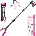 43" Grabber Reacher Tool, Foldable Reacher Grabber Pickup Tool with 360 Rotating Jaw & Two Magnets, Extra Long Trash Picker Upper Grabber, Extension Grabbers for Seniors, Pink