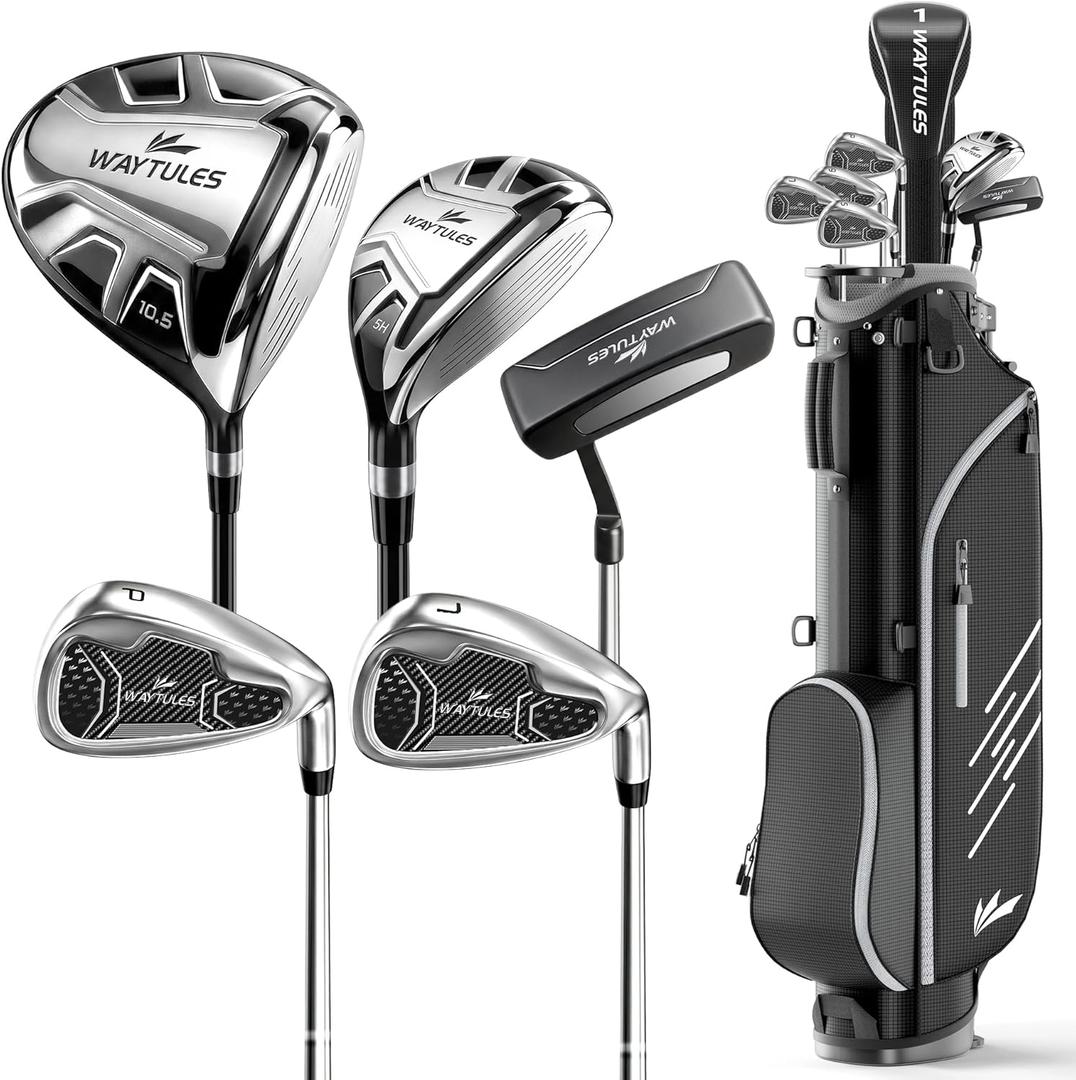 6-Piece Complete Golf Club Set for Men – Adult Golf Clubs with Stand Bag, Driver, Hybrid, 7/ P Irons & Putter, Right Handed