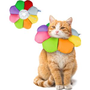 ANWA Cat Cone Collar Soft, Waterproof Cat Recovery Collar, Adjustable Soft Cone for Cats After Surgery (Medium, Rainbow)