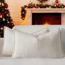 a moment Linen Pillow Covers Set of 2,Boho Farmhouse Throw Pillowcases Neutral Textured Decorative Covers for Couch Sofa Bed,Soft Linen Blend Accent Case Cushion Christmas Home Decor 20"x12"Ivory