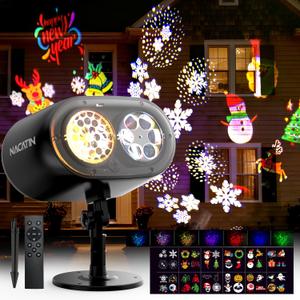 NACATIN Christmas Projector Lights2-in-1 3D Ocean Wave & 12 HD Patterns, No Card Needed Design with Remote & Timer, Waterproof Holiday Projector Lights Outdoor for Xmas Halloween Party