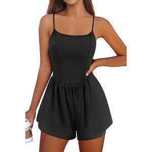 Ekouaer Womens Summer Sleeveless Workout Rompers Athletic Jumpsuit Double Lined Shorts One Piece Gym Yoga Clothes M