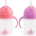 Munchkin Any Angle Sippy Cups for Toddlers, Spill Proof Weighted Straw Cup with Transition Handles for Babies 6 Months and Up, 7 Ounce, 2 Pack, Pink/Purple