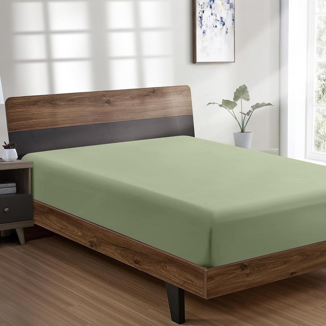 FreshCulture Twin XL Fitted Sheet Only - Hotel Quality Fitted Sheet Twin XL Size - Ultra Soft & Breathable - Brushed Microfiber - Deep Pocket - Cooling Fitted Sheets for Twin XL Size Bed (Sage Green)