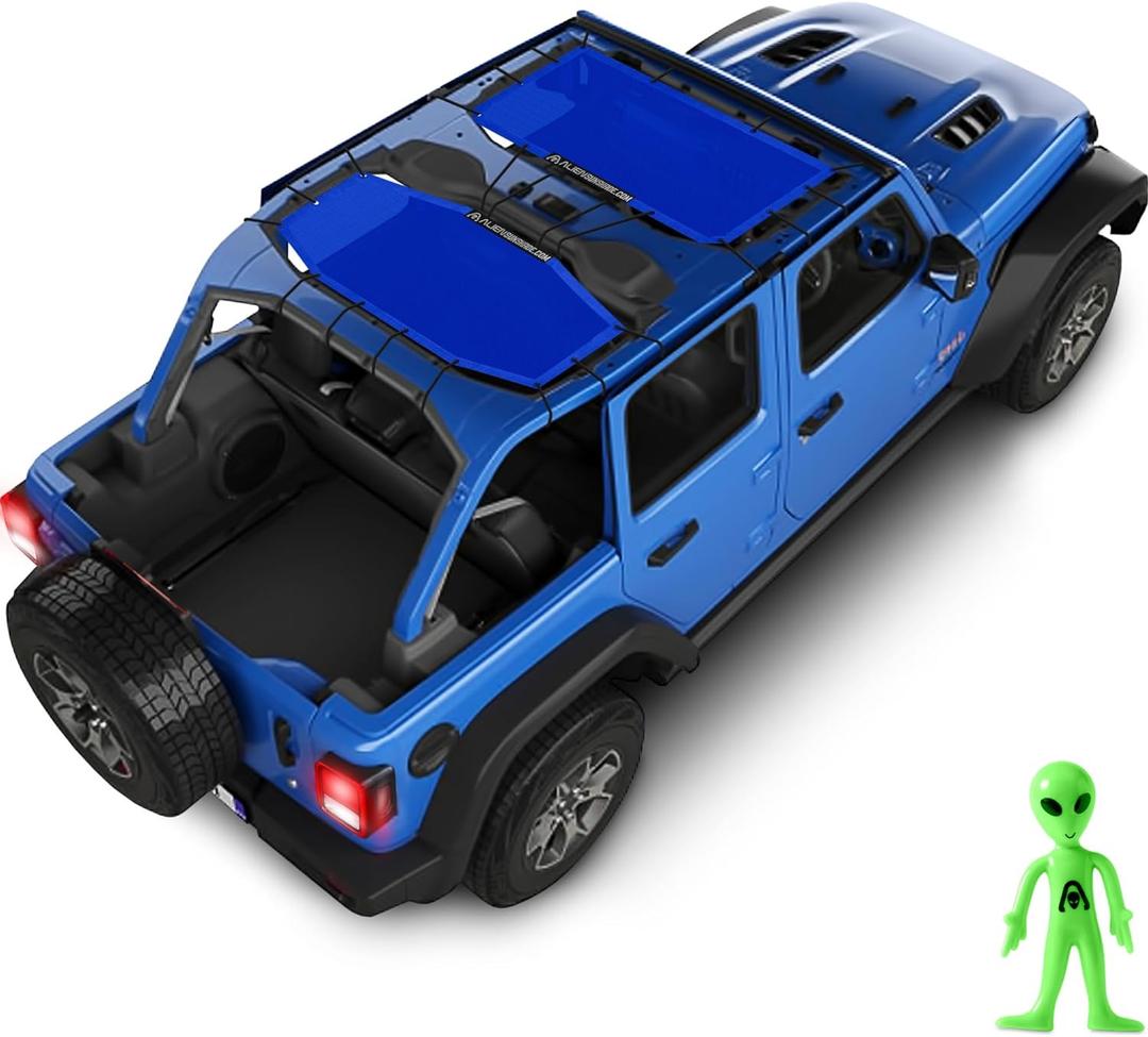 Alien Sunshade Jeep Wrangler JLU Blue (2018-2023) Front & Rear Mesh Sun Shade for JL Unlimited, Blocks UV, Wind, Noise, Jeep Gifts, Bikini JLkini Top Cover for Sport, Sport S, Sahara, Rubicon