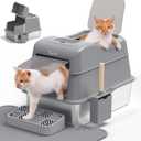 Rywell Stainless Steel Litter Box with Lid XL,120 Flip Cover Stainless Steel Litter Box with Litter Scoop and Litter Mat, Odor Control,Anti-Leakage, Non-Stick, Easy to Clean (24in)