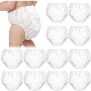 Funtery 12 Packs Waterproof Plastic Pants for Toddlers Reusable Diaper Covers Unisex Baby Potty Training Underwear Covers (X-Large, White)