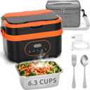 Cordless Electric Heated Lunch Box for Adults, 6.3 Cups & 16000mAh Battery Powered Smart Timer Self Heating Lunchbox for Men Women, Portable Food Warmer with Removable Divider for Work & Outdoor