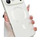 Magnetic for iPhone 17 Pro Max Case, with Camera Lens Protector, Compatible with Magnetic, Slim Shockproof Bumper Soft Silicone Metallic Luster Phone Case for iPhone 17 Pro Max, White