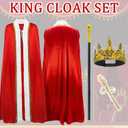3 Pieces Halloween King Cloak Crown Wand Costume Set For Adult And Children Prince or Queen Robe Red Cloak Cape And Crown Headband For Halloween Cosplay Party (For-Adult)