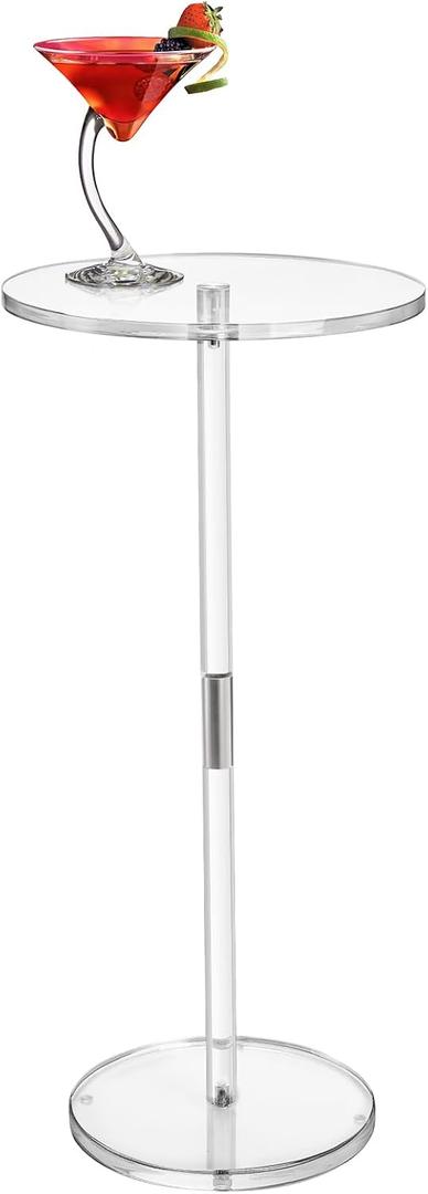 Acrylic Drink Table for Small Spaces, Clear Side End Tables, 10" L x 10" W x 21.3" H, Small Round Drink Table for Living Room, Bathroom, Office, Drinks Stand Side Tables