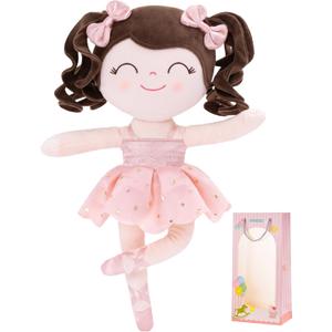 Gloveleya Baby Dolls Soft Snuggly Curly Hair Ballerina Doll First Baby Girl Gifts Plush Ballet Doll with Lace Mesh Dress Pink Ballerina Series