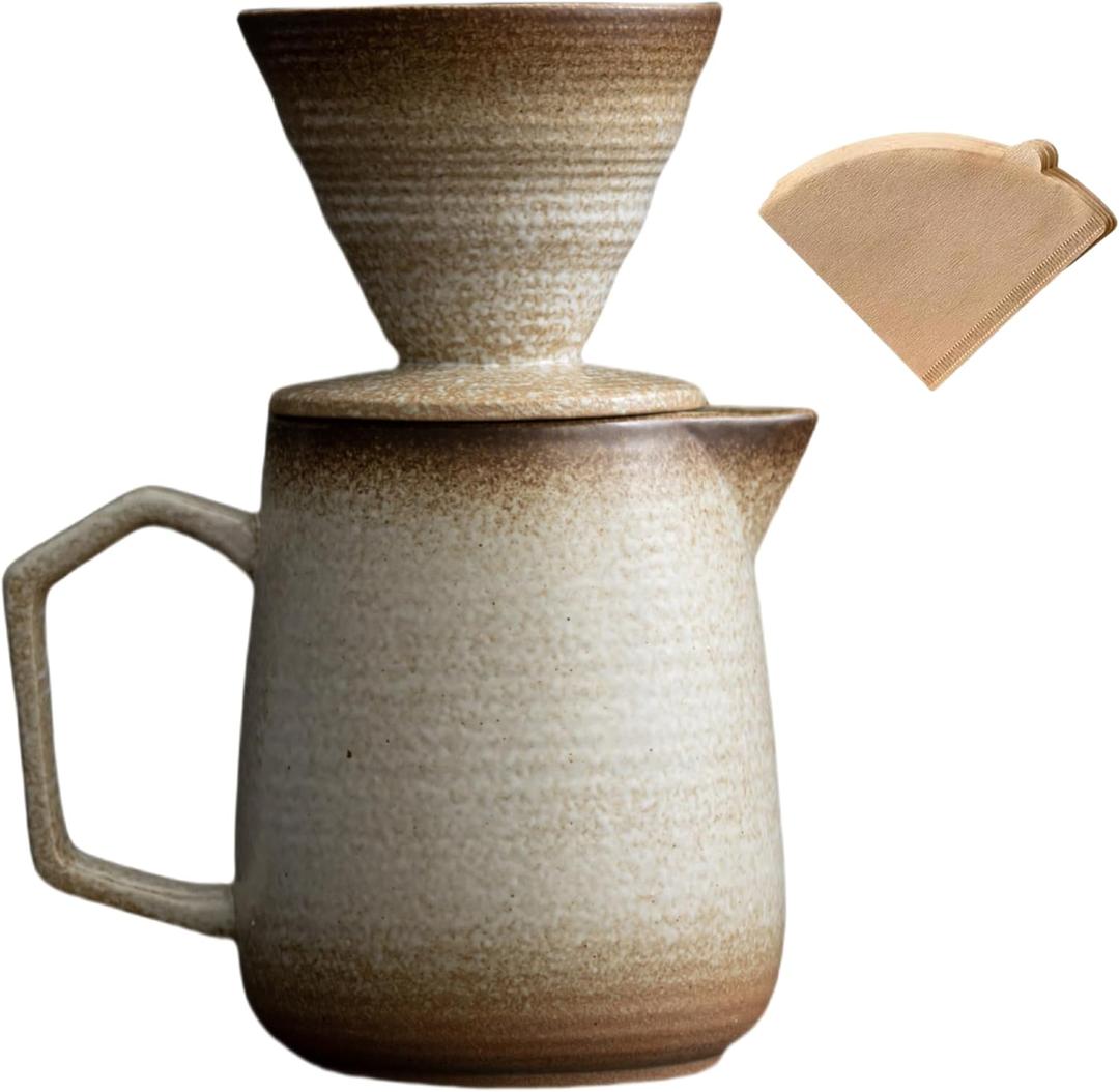 Pour Over Coffee Maker, Ceramic Coffee Maker With 100 pcs Paper Filter16oz/480ml Pour Over Coffee Dripper (Off White)
