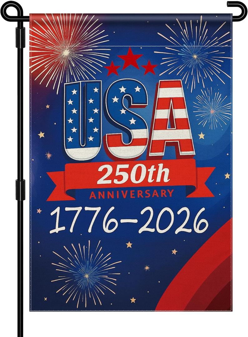 250 Anniversary USA Garden Flag, 250th Anniversary America Flag 1776-2026 Commemorative Patriotic 250 Year Banner 4th of July Yard Sign Double-Sided Waterproof Garden Flag 12x18 Inch