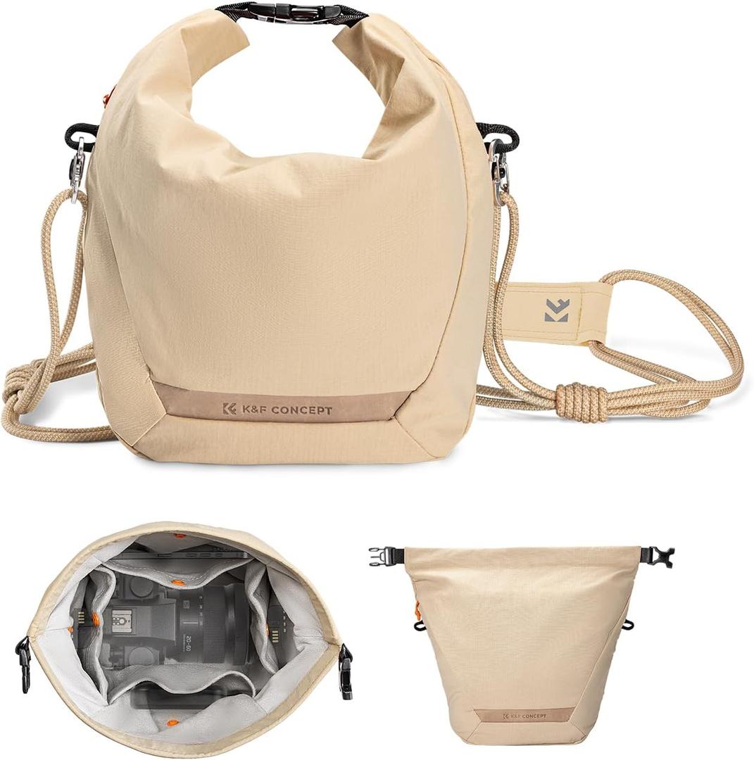 K&F Concept Camera Sling Bag Small Compact Case, Cute Soft Camera Pouch Handbag for Urban Street Photography (02-Beige)