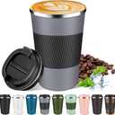 Insulated Coffee Mug 12oz & 17oz, Leakproof Coffee Cup with Lid, Thermal Coffee Tumbler Stainless Steel Reusable Coffee Mug Keep Cold and Hot Gift for Men Women (Gray, 17oz)