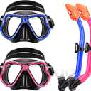 Snorkeling Gear for Kids, 4 in 1 Child Mask Fins Snorkel Set with Panoramic View Anti Fog Mask, Dry Top Snorkel, Trek Fins and Travel Bag, Kids Snorkeling Set with Fins for Snorkeling Swimming, Size: 1-4(32-36) Without Fins