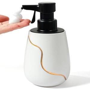 BosilunLife Automatic Foaming Soap Dispenser - Battery Operated Foam Hand Soap Electric Dispenser for Bathroom Ceramic Smart Auto Dish Soap Dispenser for Kitchen Waterproof, White,17 oz