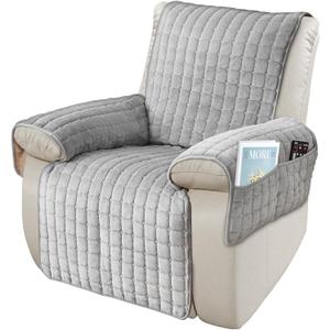 Armchair Protector Covers with Pockets and Elastic, Electric Relax Armchair Cover, Non-Slip, Sofa Covers, Washable, Grey, 1 Seater (53 x 190 cm)