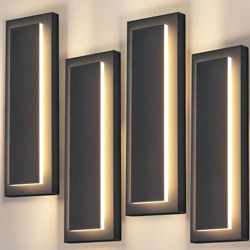 ZSMAIKU 4 Packs Modern Exterior Lighting Fixtures, Black LED Outdoor Porch Wall Light, 16 in Long Outside Lights for House, Front Door, Patio, Waterproof Outdoor Sconce Lights, 3000K Warm White 12W