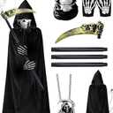 ABONDEVER Halloween Grim Reaper Costumes for Boys Adults Black Hooded Cloak Scythe Skull Mask Skeleton Gloves