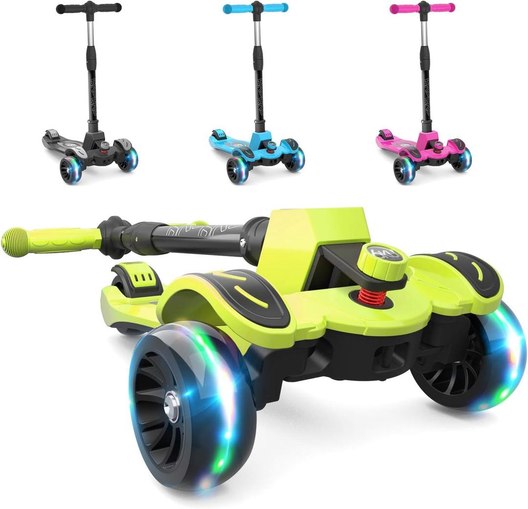 6KU Kids Scooter with Adjustable Height, Toddler Scooter with Widened Flash Wheels, Ages 3-8, Lean to Steer (Yellow)