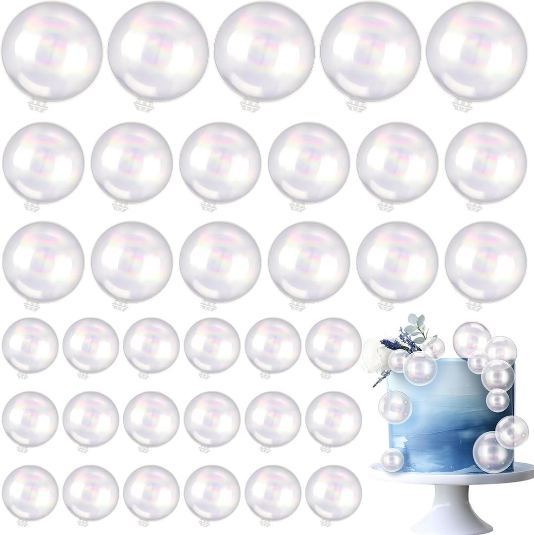 DERTE 100 Pcs Clear Balls Mini Bubble Ball Cake Toppers Plastic Fake Bubble | Colorful Pearl Balls Cupcake Toppers DIY for Mermaid Birthday Baby Party Shower Wedding Anniversary Decor (color 1)