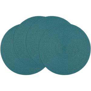 SHACOS Round Placemats Set of 4 Woven Braided Table Placemats 15 inch Circle Place Mats Washable Non Slip Table Mats for Home Wedding Party, Teal Green