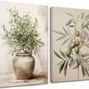 2Pcs Framed Botanical Wall Art Green Olive Branches Poster Print Neutral Farmhous Plant Picture Canvas Painting Wall decor for Living Room Kitchen or Dining Room Decor 12x16IN
