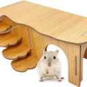 Hamiledyi Hamster Hideout with Ladder Dwarf Hamster Wooden Maze Tunnel Platform Multi Chamber Exploring Toy Habitat Decor for Gerbil Syrian Mouse Brown