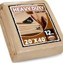 RAINDEWAY 20x40 Feet Heavy Duty Tarp,12 Mil Tan Waterproof Poly Tarp Cover,UV Resistant,Weatherproof,Durable,Multipurpose Tarps with Grommets and Reinforced Edges