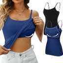 FOR CITY Women's Shelf Bra Camisole Tops Adjustable Spaghetti Strap Cami Tank Cotton Undershirts 2 Pack L
