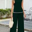 Gardenwed Women's Two Piece Outfit, Cap Sleeve Top and Wide Leg Pants Elegant Summer Set with Trim Design (XXL)