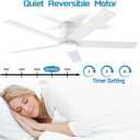 wurzee 60 inch Flush Mount Ceiling Fan Brushed Nickel ceiling fans with lights 6 Speeds DC Reversible Motor, Timing, Dimmable, 5 Blades for Bedroom,Living Room Dining Room Patio, White